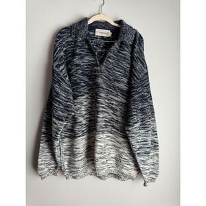 Conwell Mens Large Blue White Marled Ombre 100% Cotton Quarter Zip Sweater